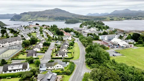 Portree from above the house, the harbour to the right